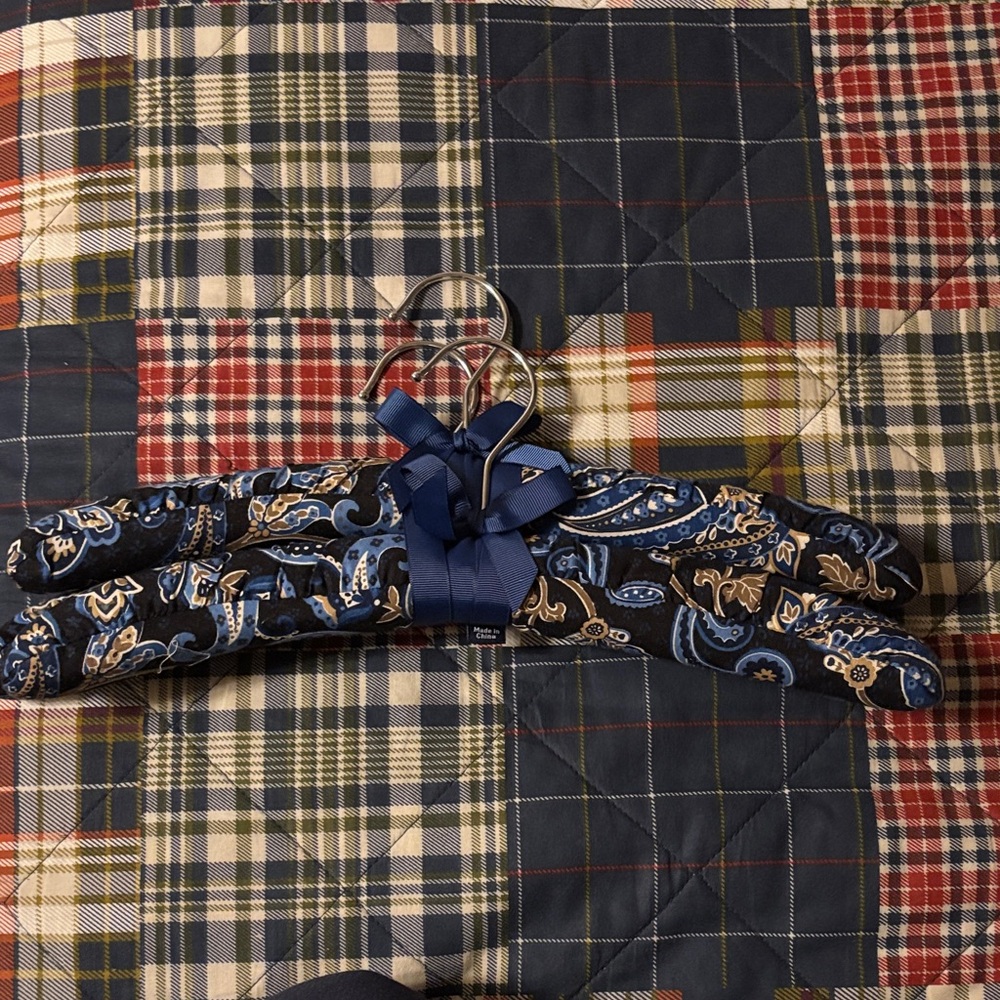 Vera Bradley Navy Blue Paisley Padded Hangers - Set with Ribbon